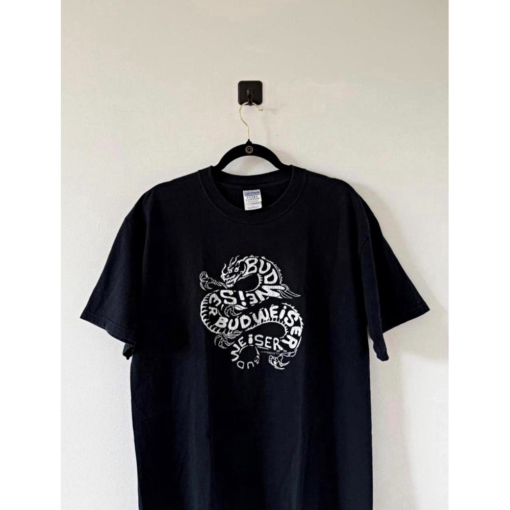 Vintage Gildan Ultra Cotton Budweiser Dragon Logo Black T-Shirt Size  L